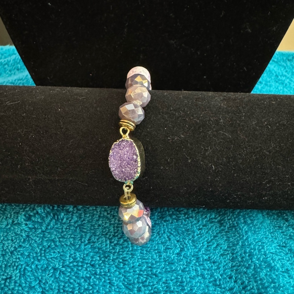 Purple Beaded Bracelet with Gold Accents